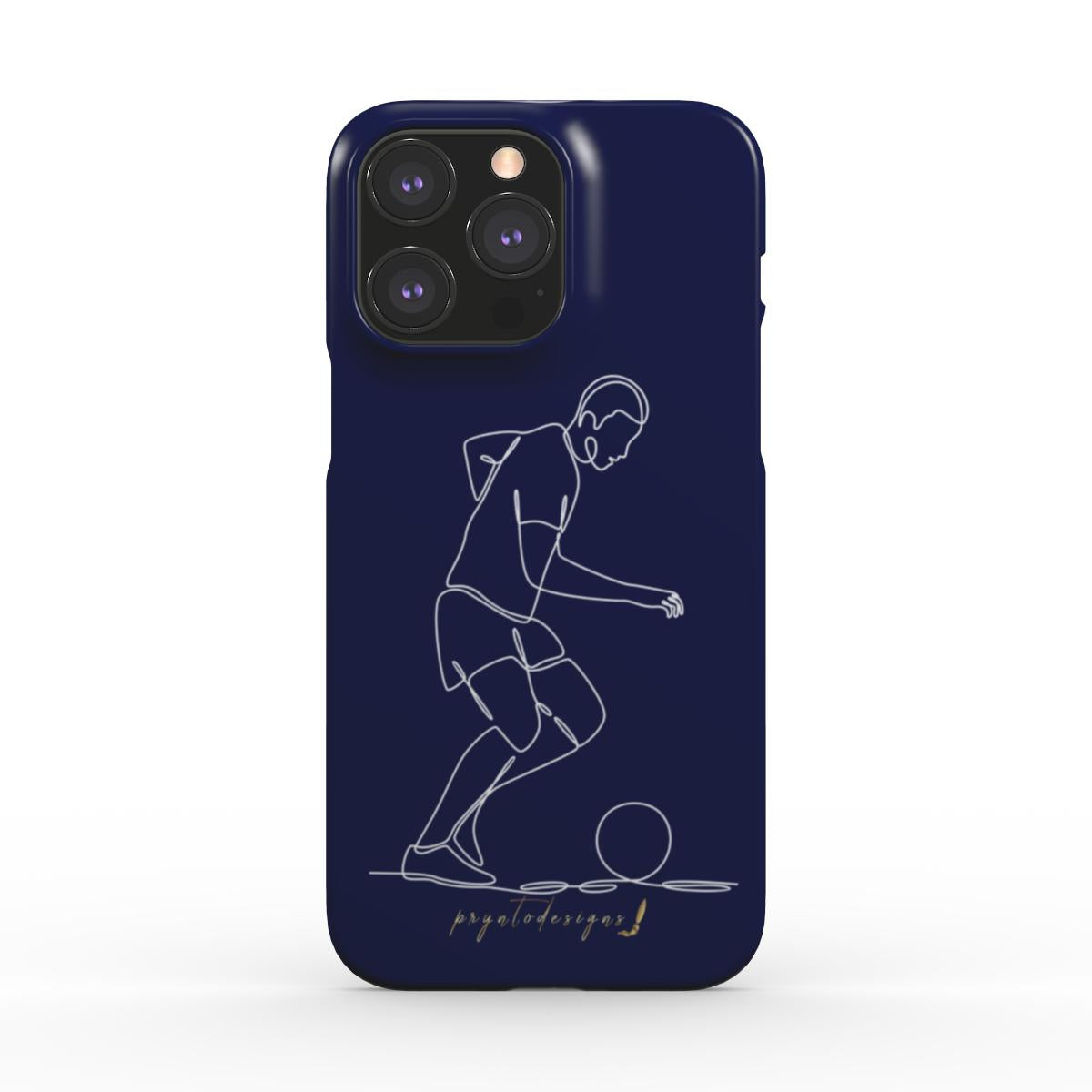 Navy phone case with white line-art football player holding a ball.
