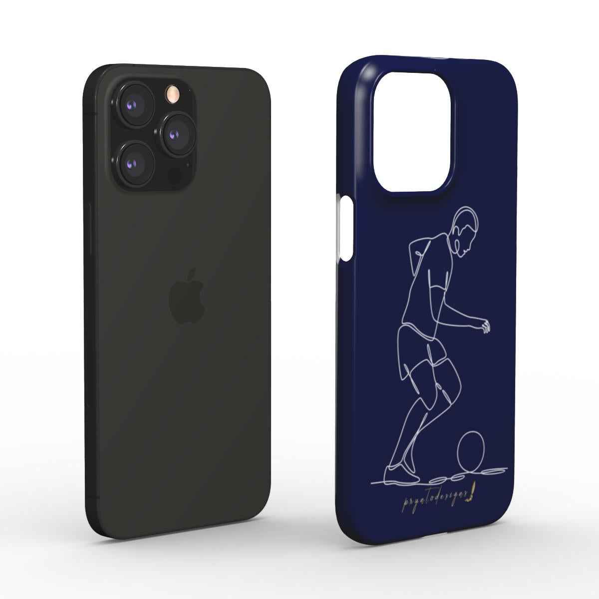 Phone cases with black and navy backs, both with white football player line art.