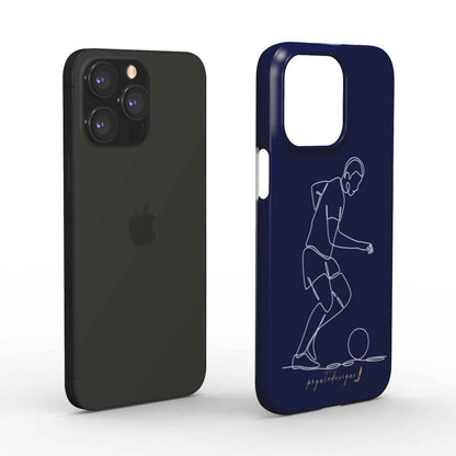 Phone cases with black and navy backs, both with white football player line art.